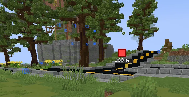 Screenshot showing waypoint indicating the location and distance of the nearest exit zone.