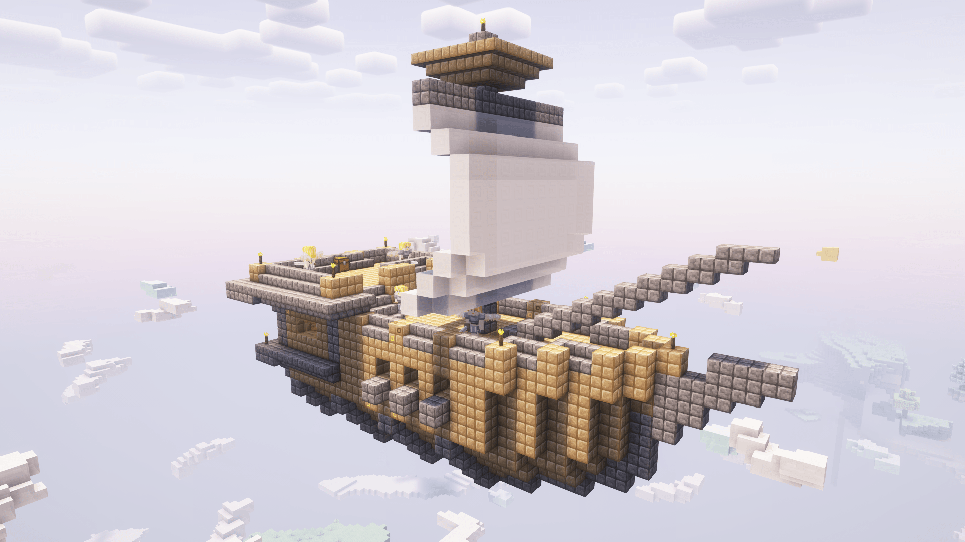 a flying valkyrie ship with cloud sails