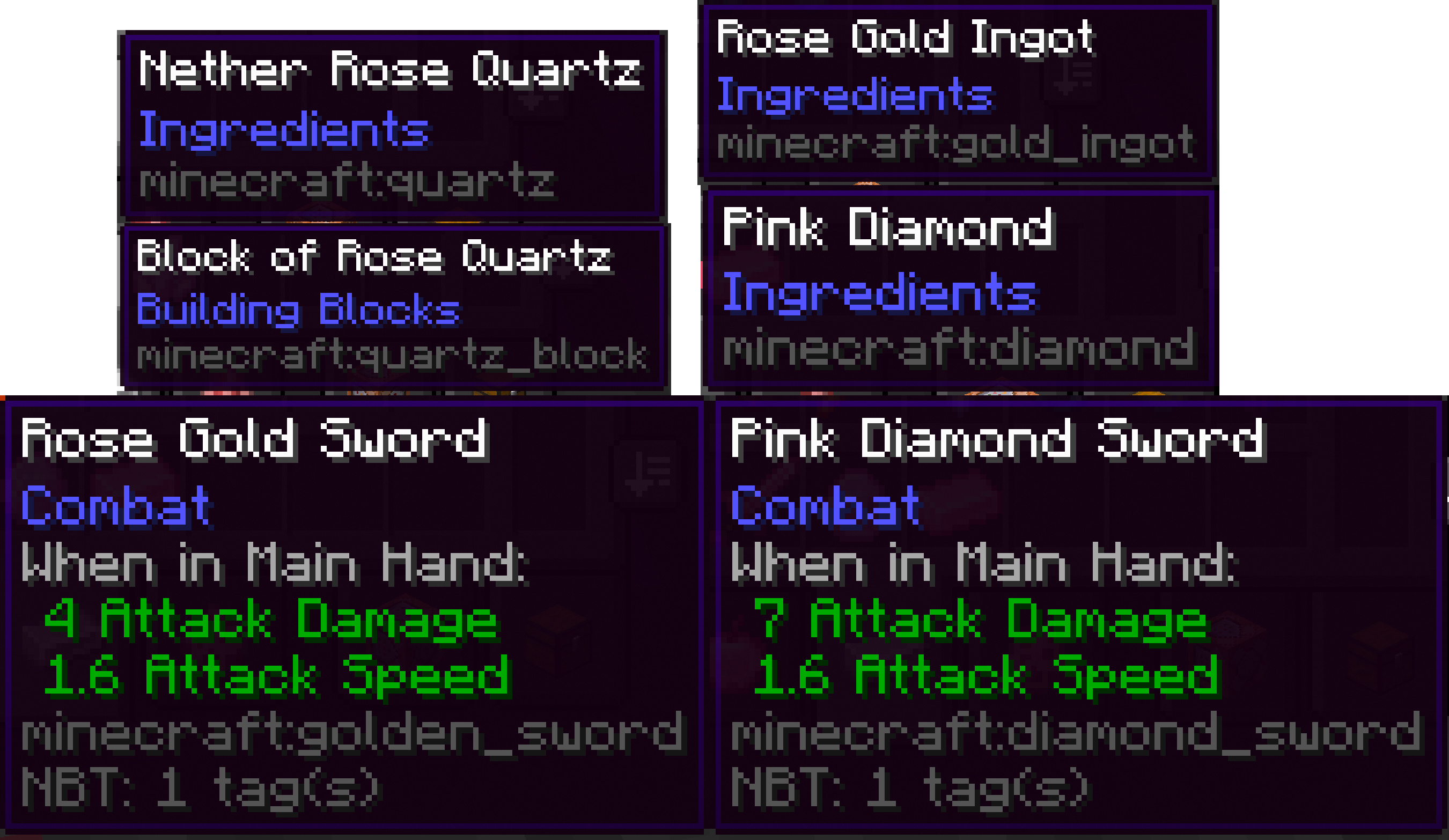 Image showing how the names of the blocks and items were changed to match