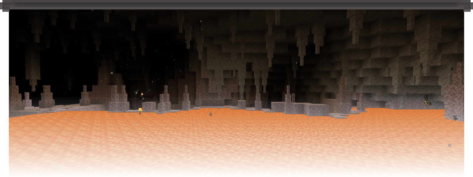 A footer image of stalactites over a lake of lava.