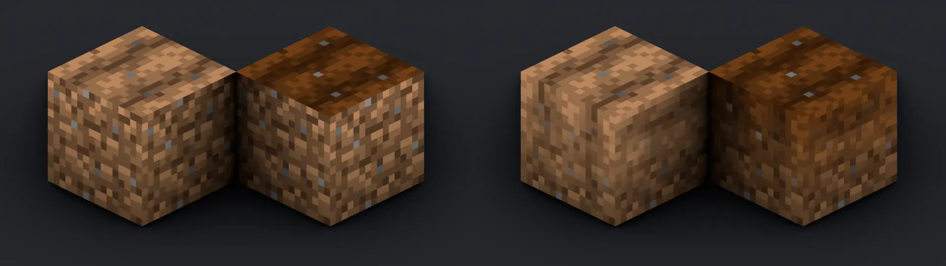 On the left are the dry and "moist" farmland blocks, and on the right are the dry and fully "moist" farmland blocks from the pack