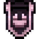 black banner with pink laughing face and outline