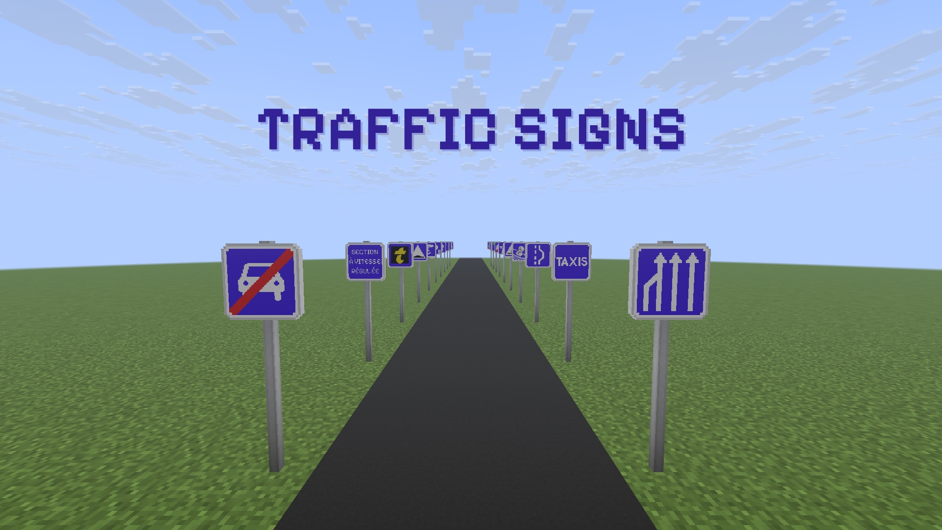 Road with signs on each side