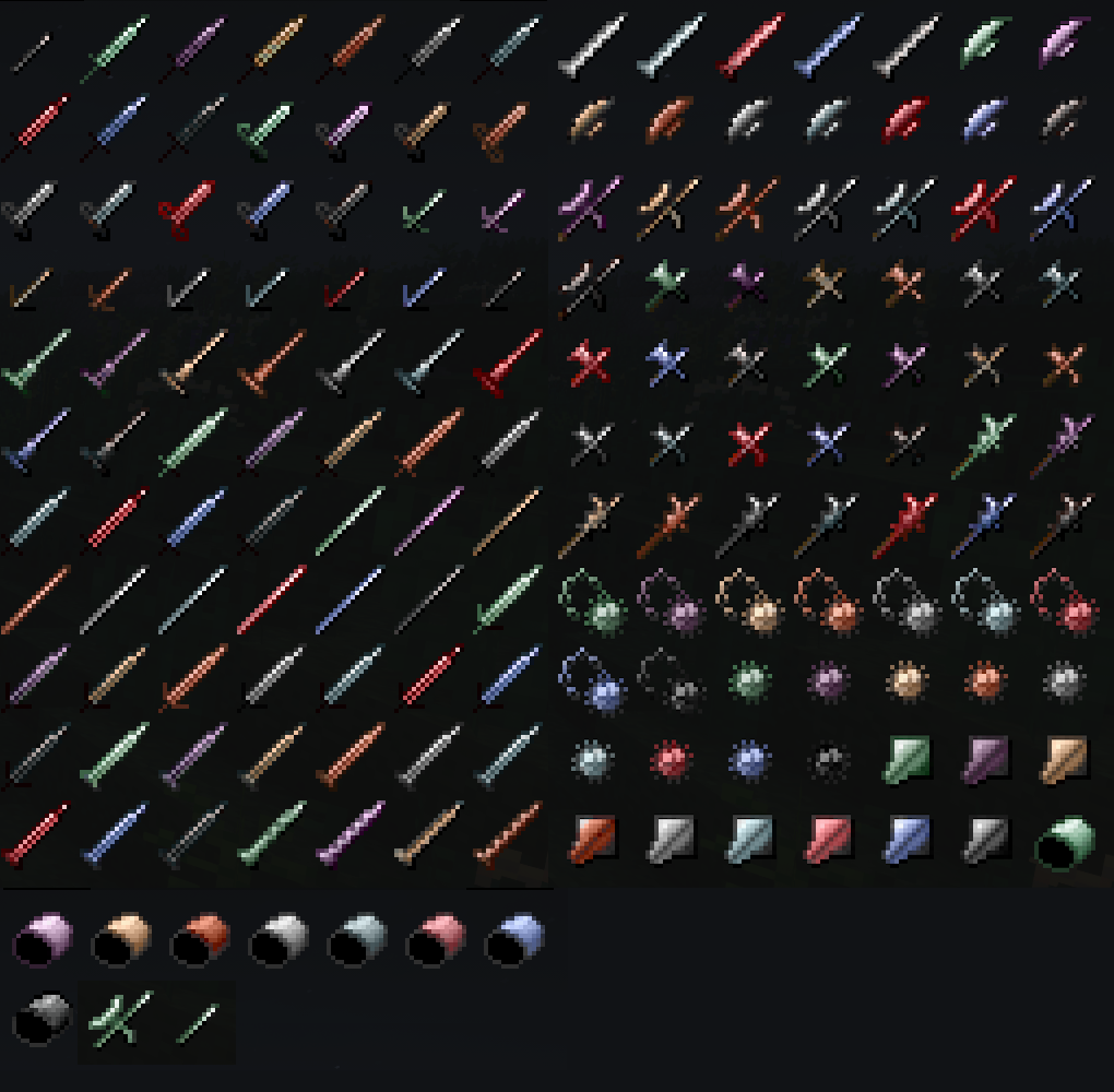 all the parts of weapons in my mod