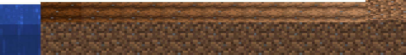 A horizontal strip of blocks: water on the left, farmland in it's 8 stages of moisture, and dirt on the right