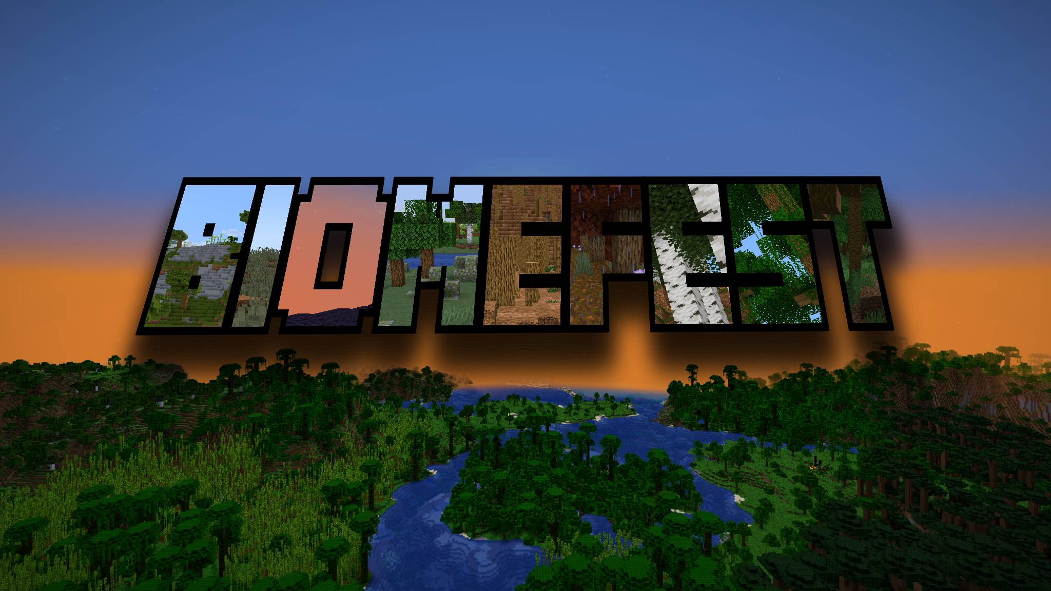 Text in a minecraft style font saying "BIOME FEST"