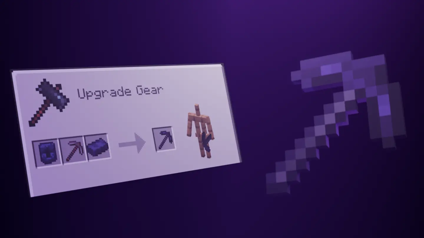 Render of a Pickaxe with a Smithing recipe by its side