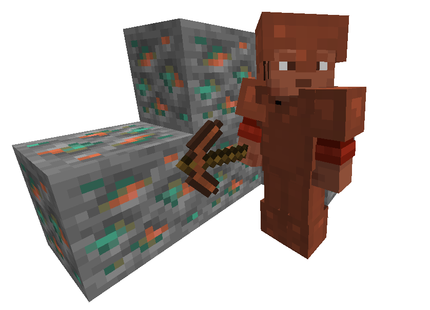 Player equipped with a copper set, as well as copper ore behind the player
