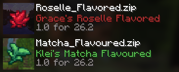 Roselle Flavored above Matcha Flavoured on the Resource Packs screen