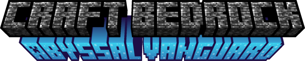 Minecraft title text. The top is bedrock, saying craft bedrock. The bottom is blue, saying abyssal vanguard.