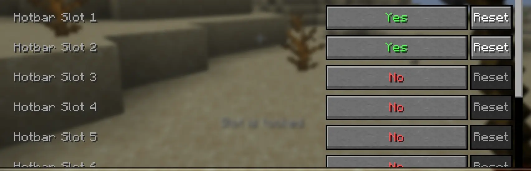Settings. Page Locked slots