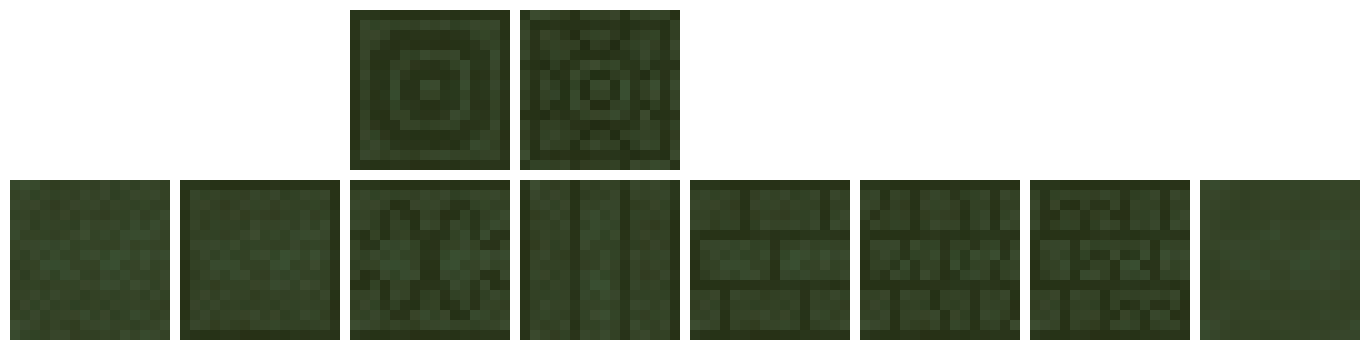 Oscilicrete blocks: Oscilicrete, Cut Oscilicrete, Chiseled Oscilicrete (top and side), Oscilicrete Bricks (top and side), Cracked Oscilicrete Bricks, Chiseled Oscilicrete Bricks, Smooth Oscilicrete
