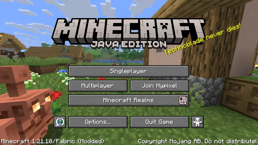 Minecraft main menu with updated "join hypixel" button.