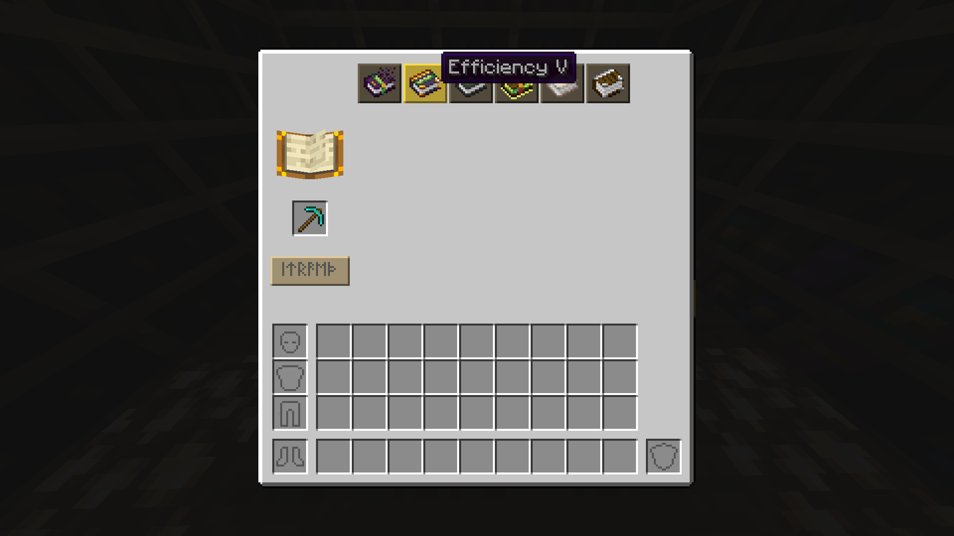 Enchanting menu with selectable enchant icons