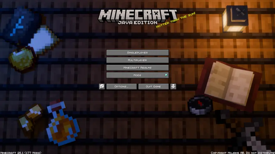 The panorama featuring a table with different minecraft items scattered on it