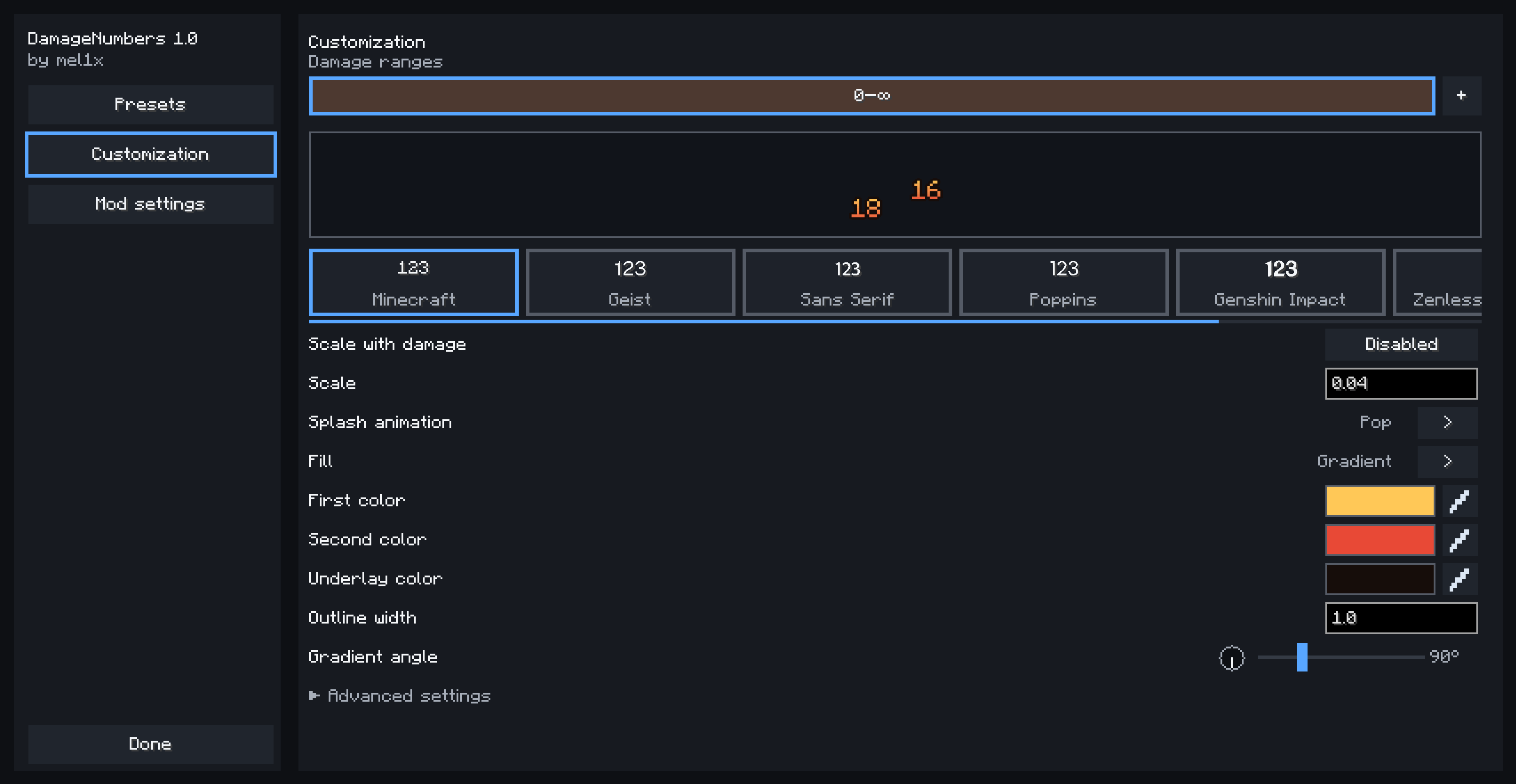 Customization page