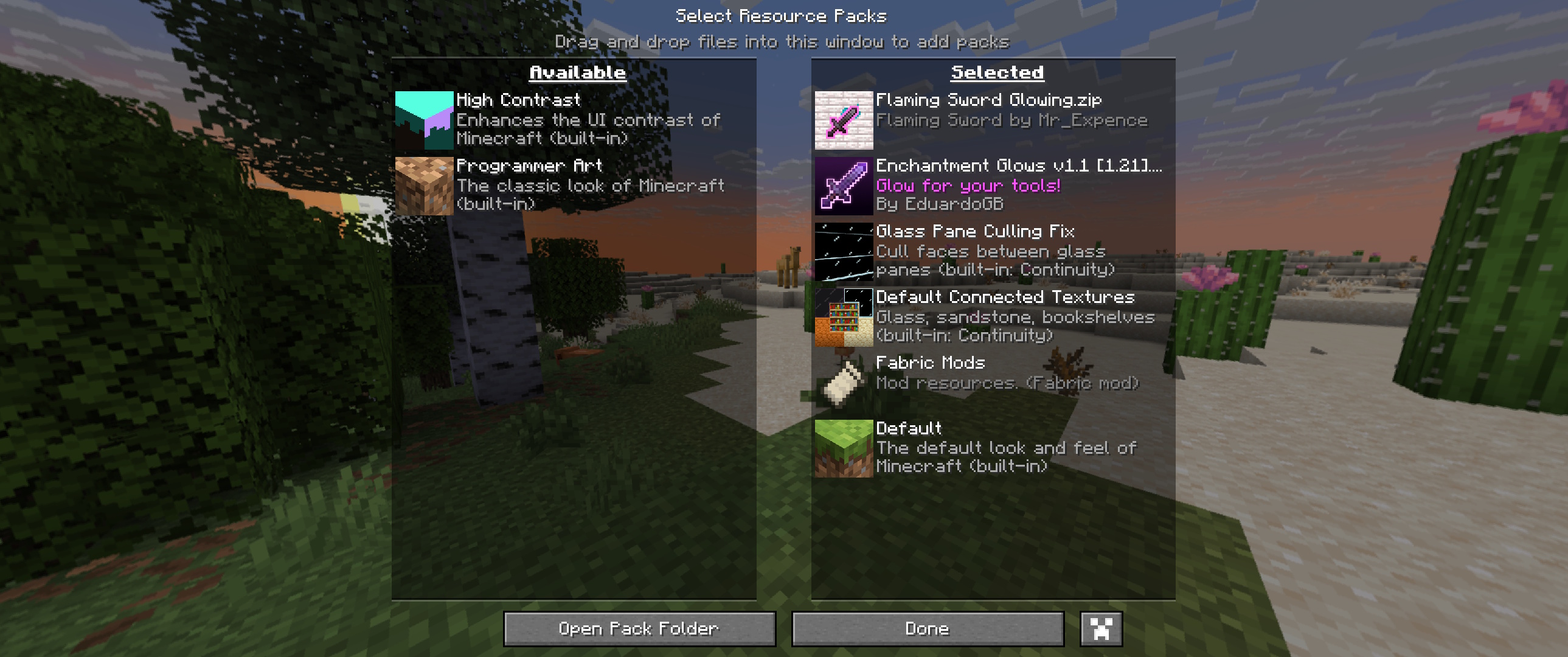 Place this Pack on top of Enchantment Glows. No Flaming Sword Required