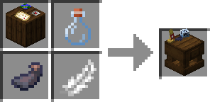 Design Table crafting recipe : one cartographer table, one glass bottle, one feather, one ink sack (shapeless)