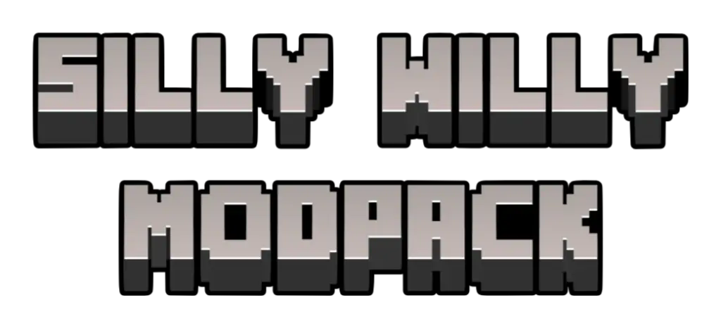 A image in a Minecraft like font reading "Silly Willy Modpack"