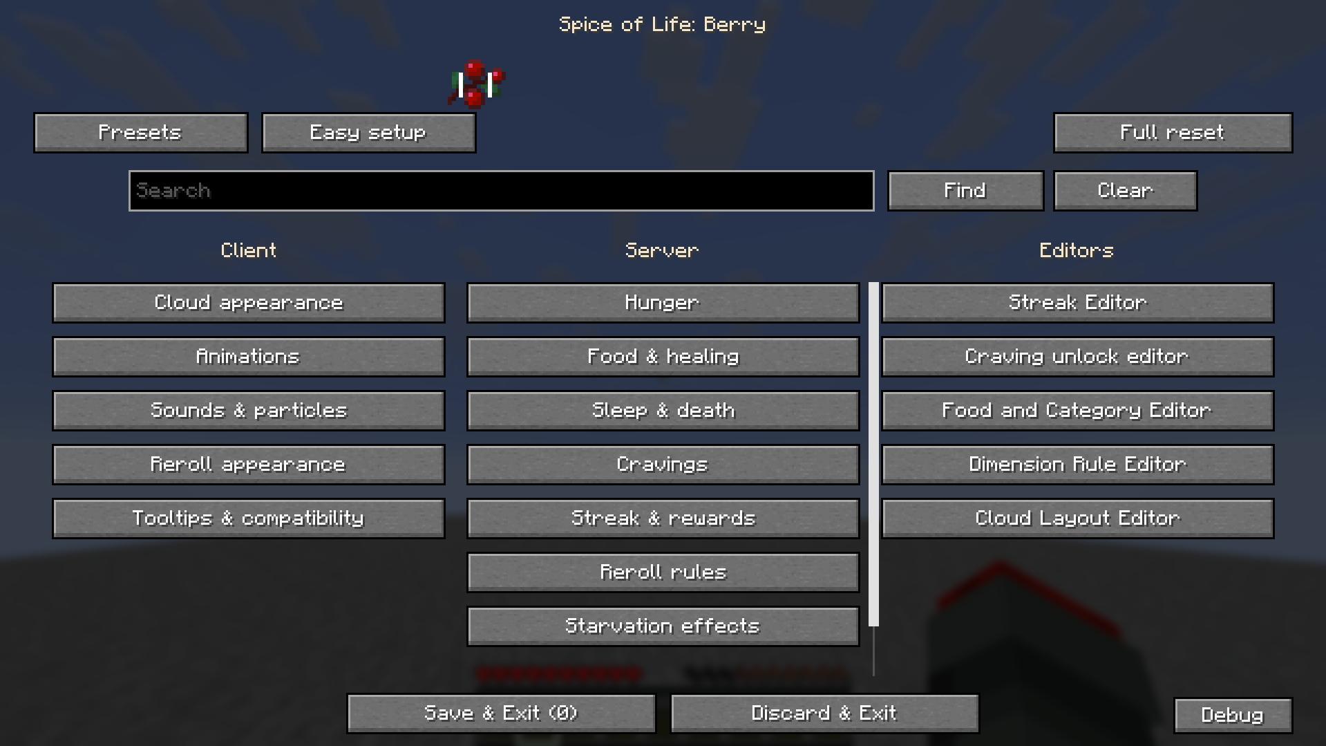 settings screen