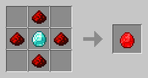 1 diamond surrounded by 4 redstone creating a Red Diamond