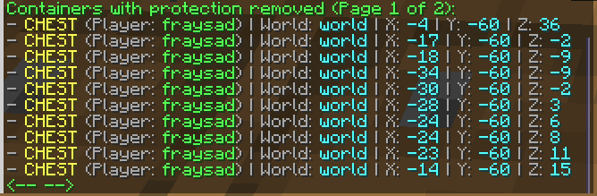 List of containers with protection removed