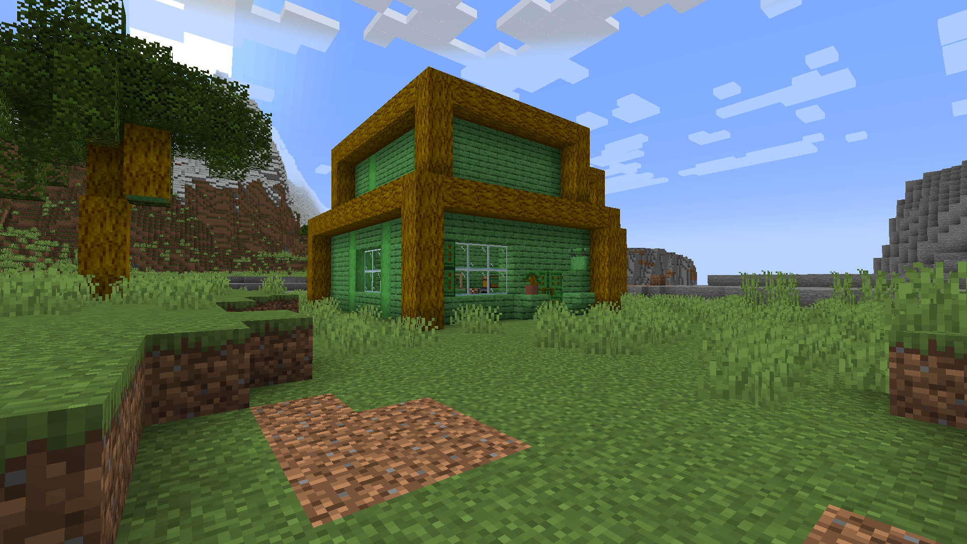 a yew made house in a plains biome