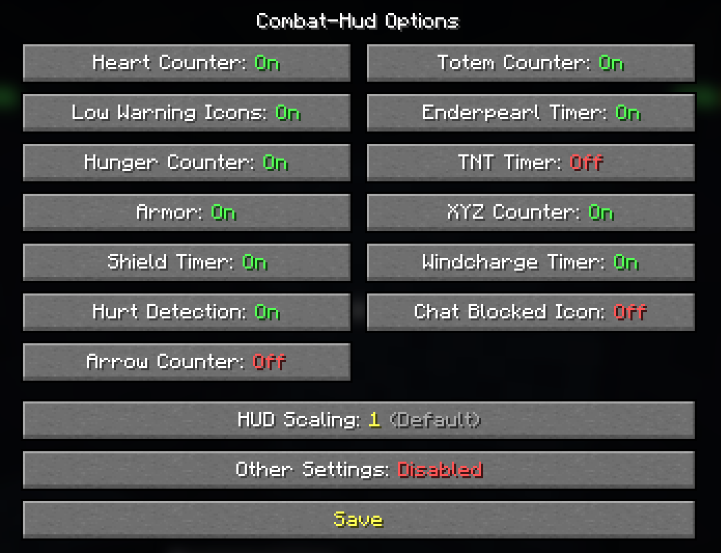 Screenshot of the stylish Options Menu for Combat-Hud Indicator