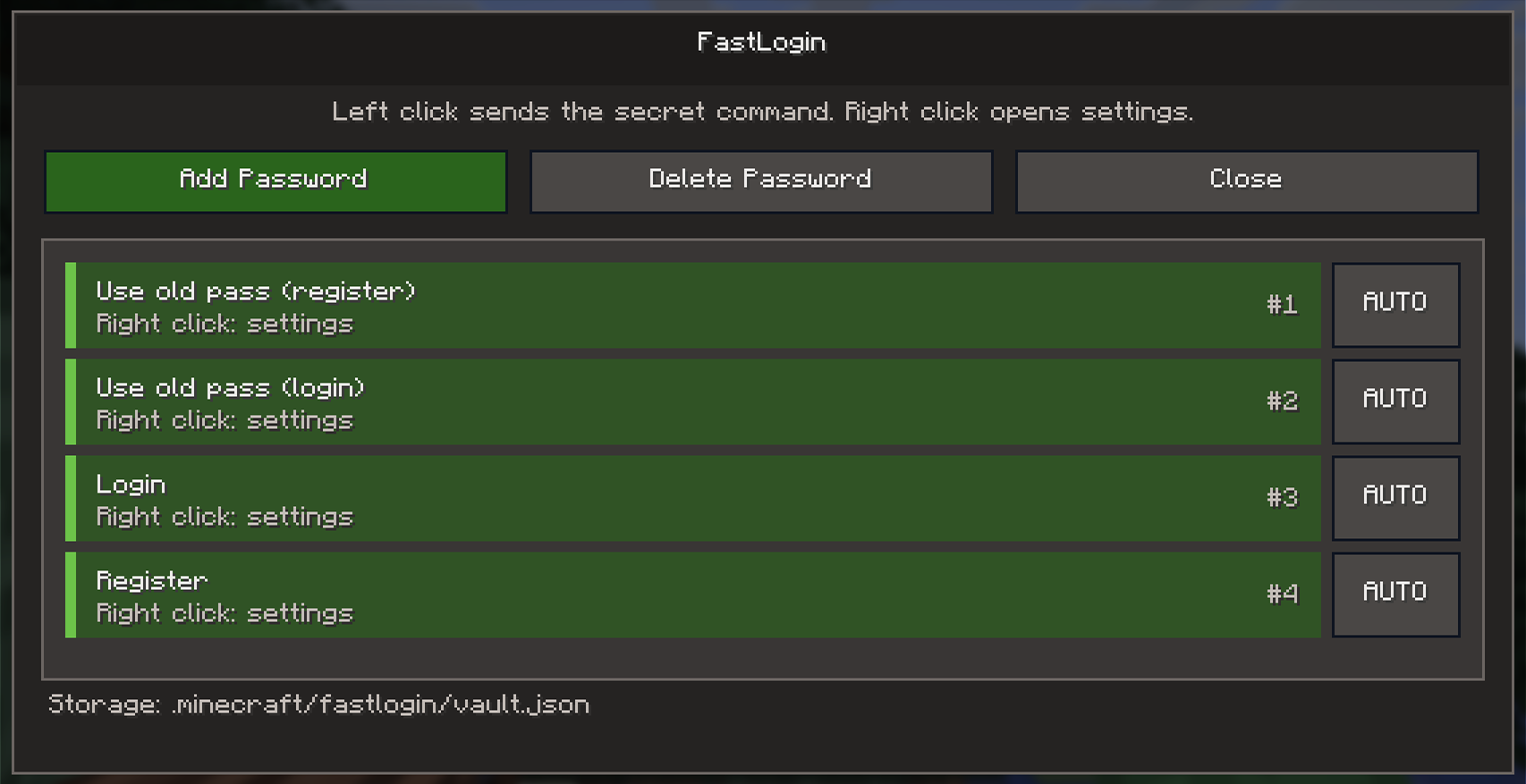 fastlogin menu - main