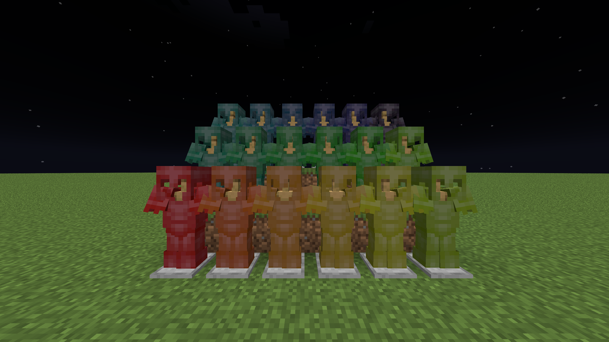 Colours of the netherite armor sets change depending on their durability.