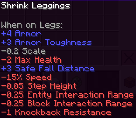 Stats of the shrink leggings