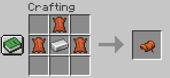 The recipe for a saddle. Three leather in an up arrow shape, with an iron ingot in the middle