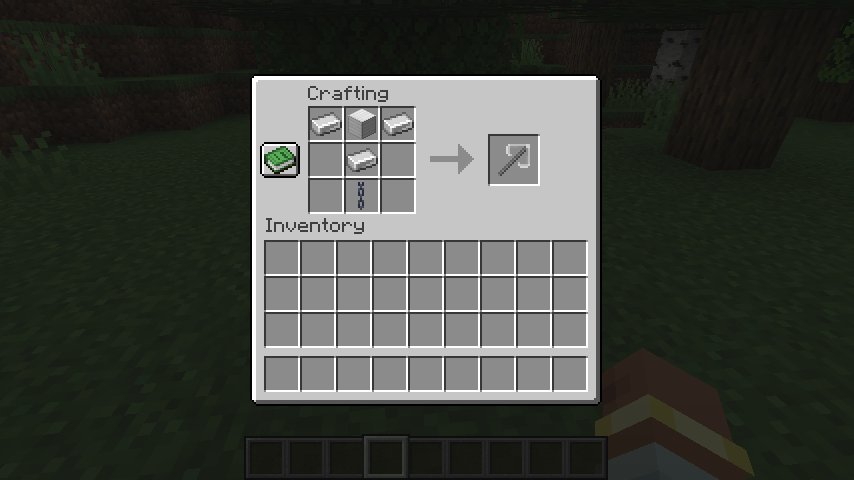 Iron anchor crafting recipe. There is a chain in the bottom middle, an iron ingot above that and an iron block above the ingot. to either side of the block is iron ingots