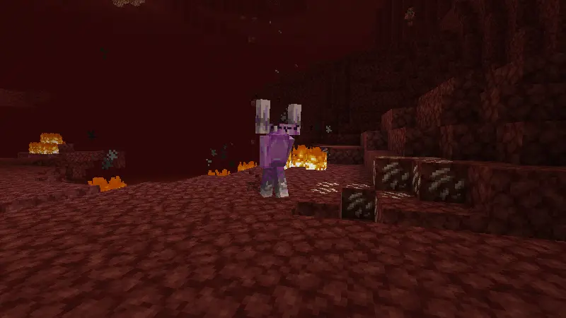 An image of a fiend walking to the right, nether wastes are in the background