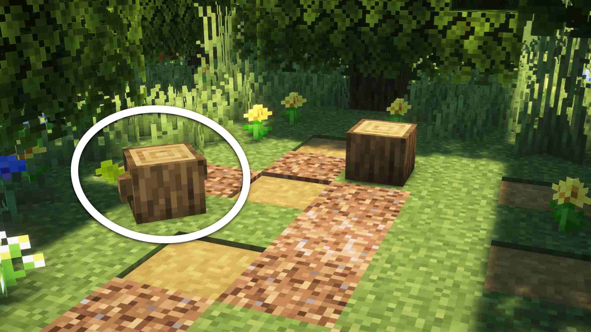 Each block in this mod has a function that allows it to be rotated 45 degrees within an item frame. Here we see an example with invisible item frames that make it look as if the block is rotated.