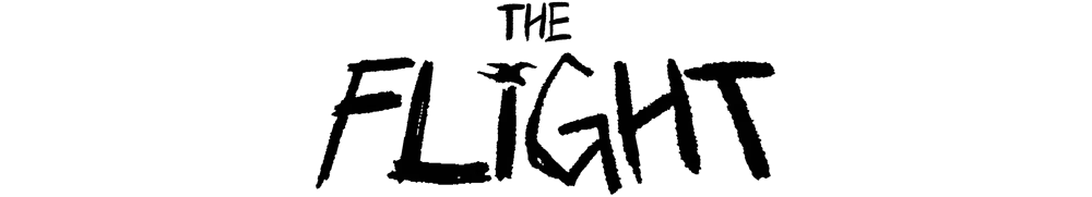 the logo for the flight smp. it says "the flight" in black, bold, capital letters with a dragon silhouette replacing the dot on the eye.