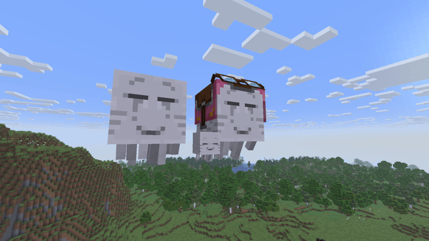 2 Happy ghasts and a ghastling