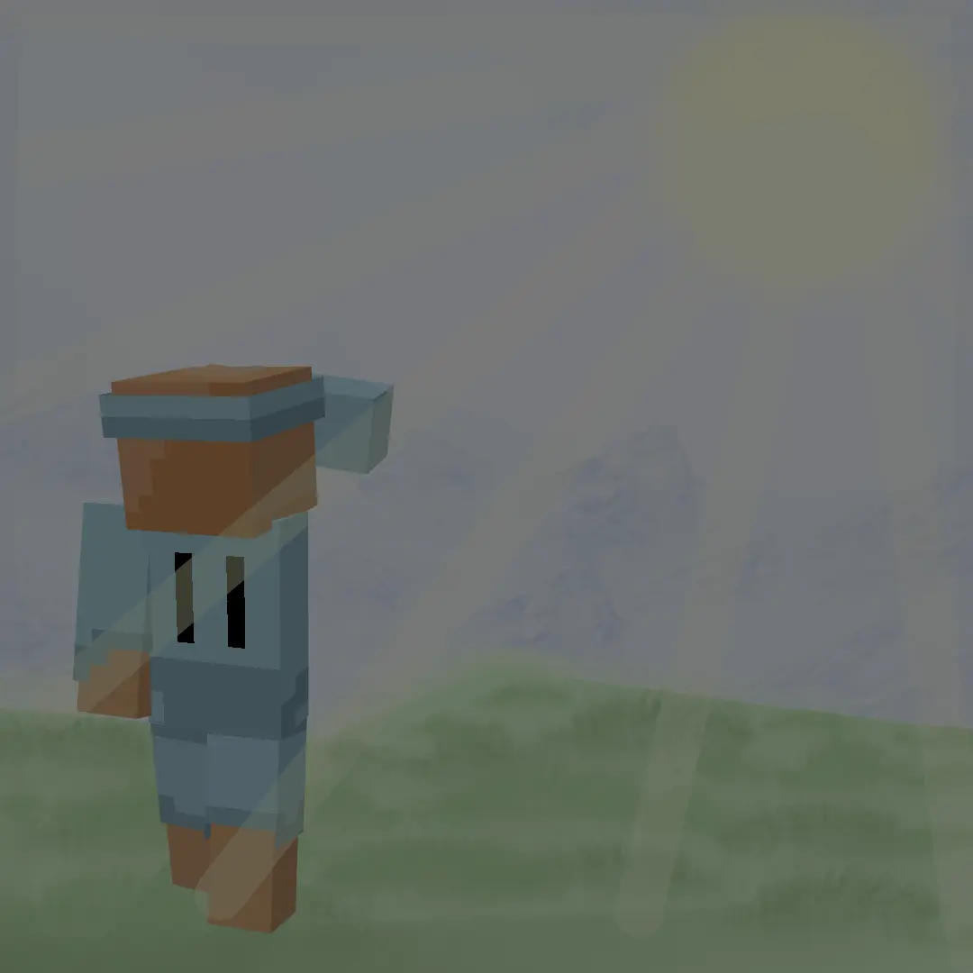Dreamerc11 standing over a valley of mountains sheilding his face from the sun.