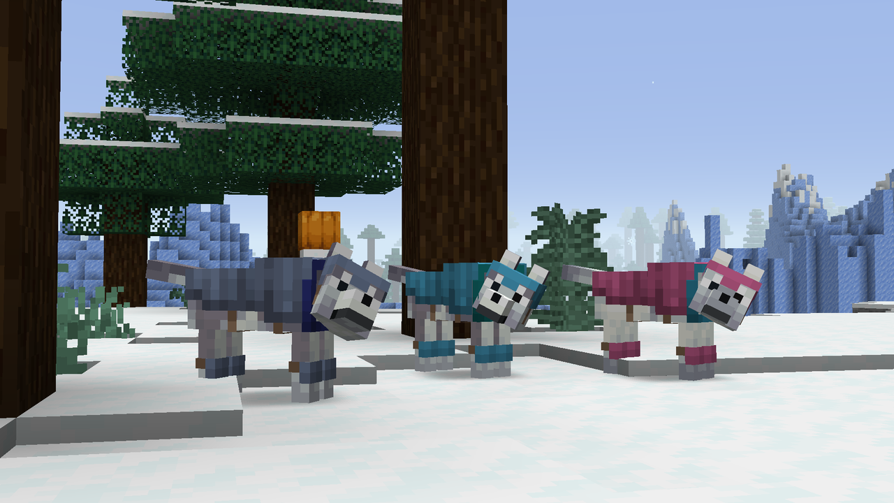 Ashen and snowy wolves with colorful armor