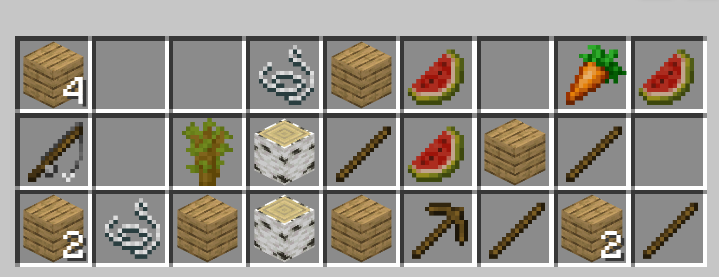 Modified loot table with a wooden pickaxe, fishing rod, and new foods and materials.