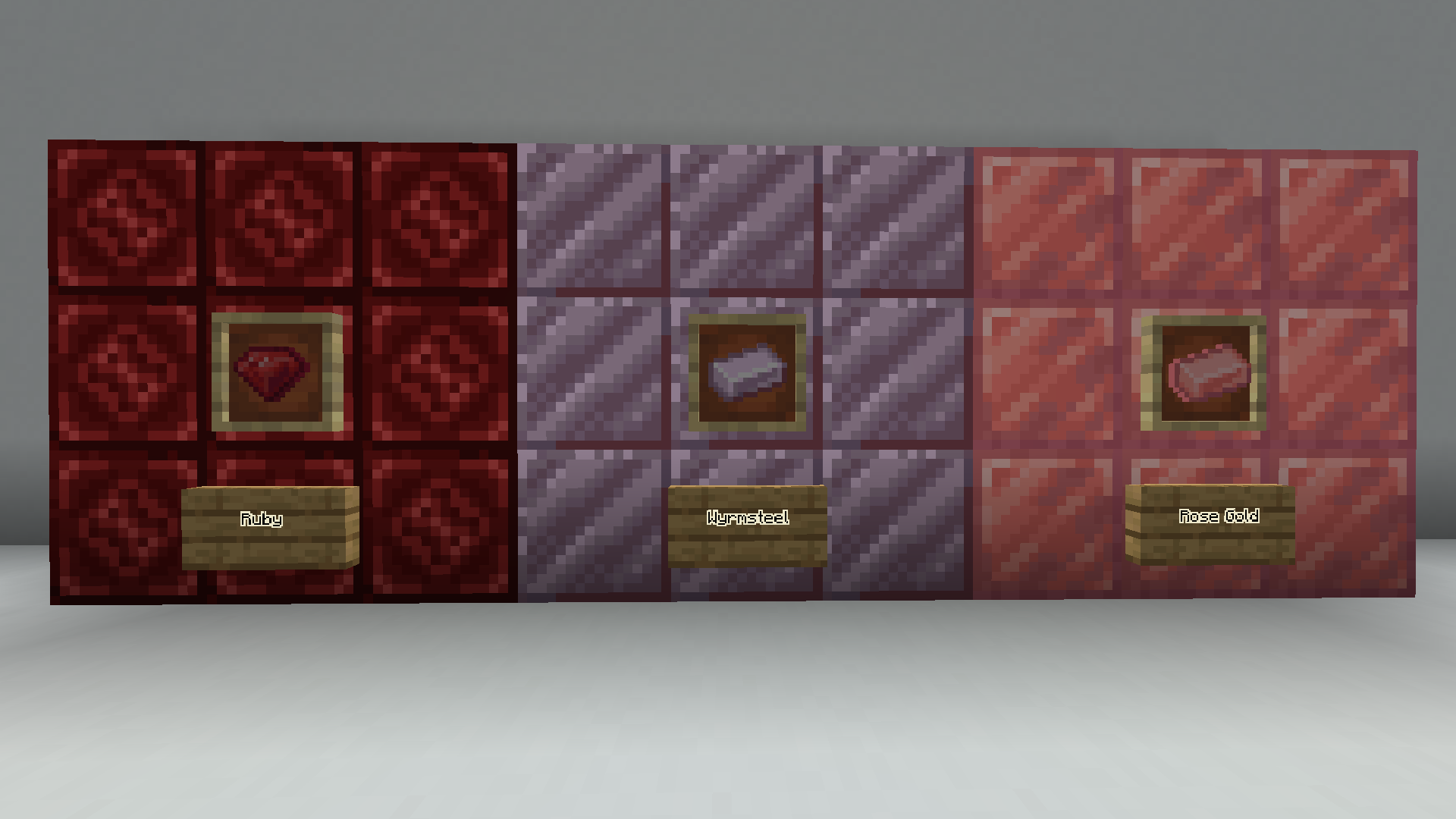 Blocks of Ruby, Wyrmsteel, and Rose Gold