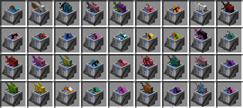 Inventory screenshot filled with 3D buckets with tropical fish, all with different colors and combinations.