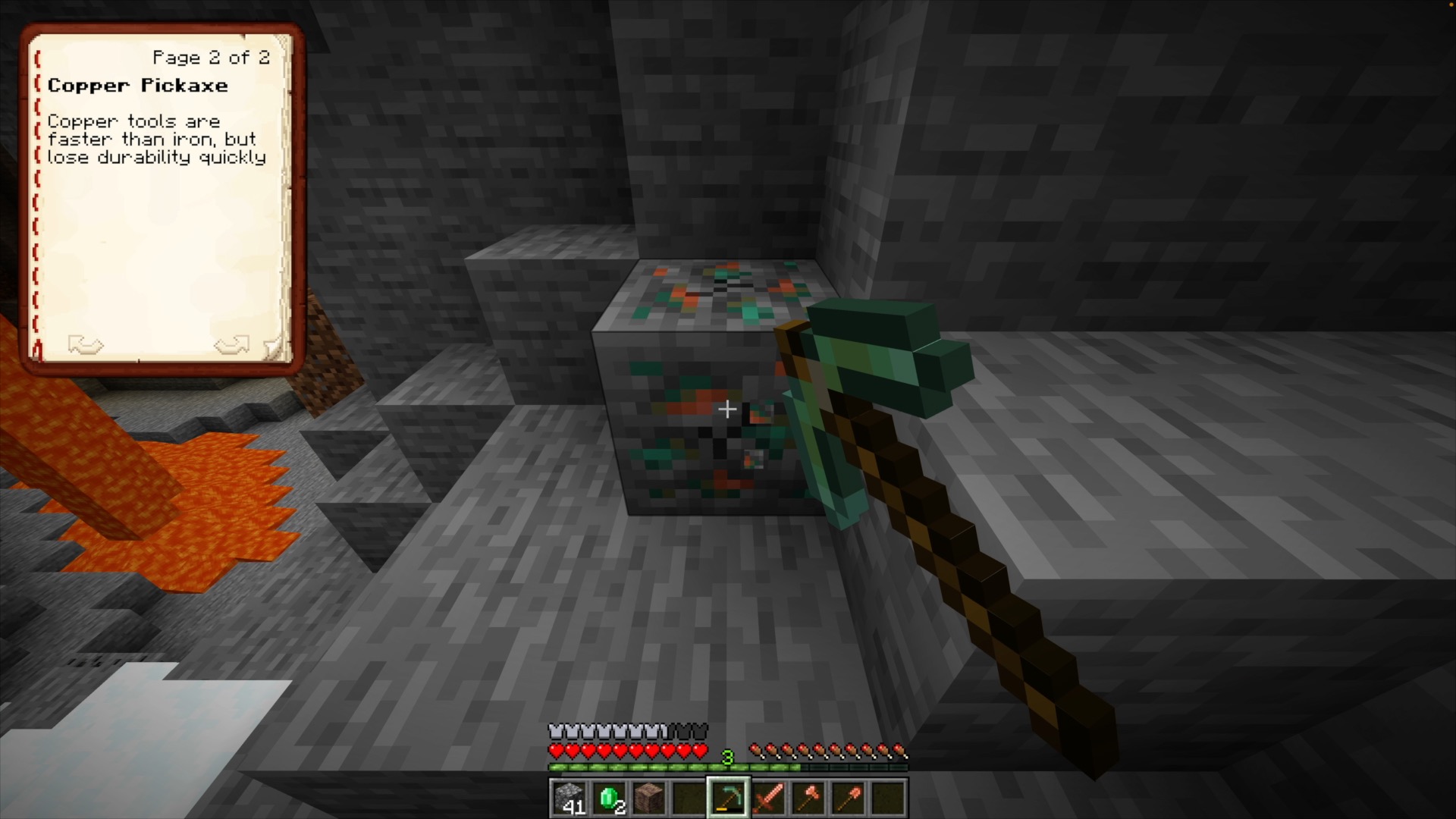 Mining copper with a copper pickaxe.