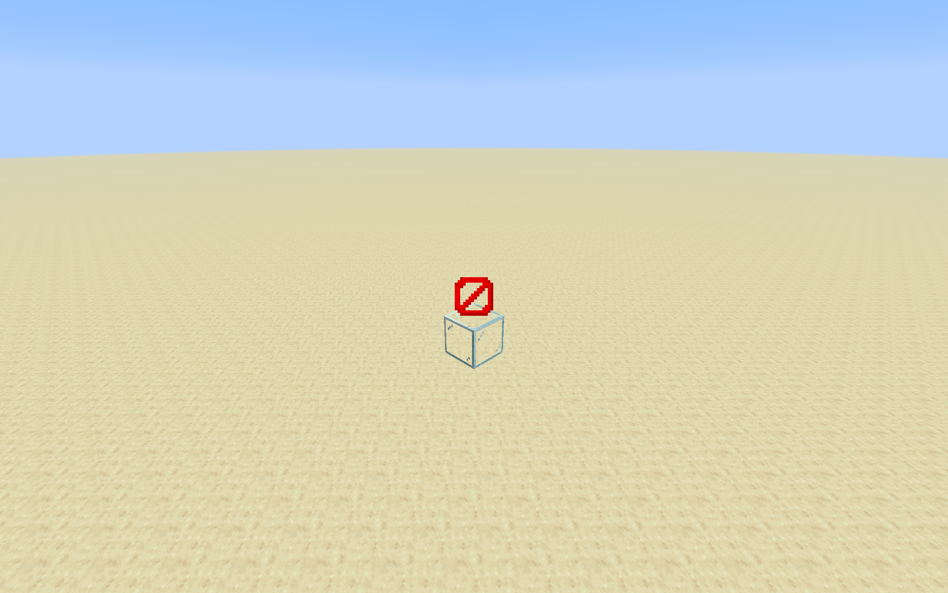 Visualization of the effect of Multimine I, with a barrier as the block mined by the user, and glass as the blocks broken by Multimine.
