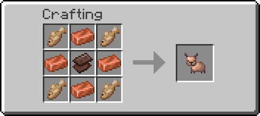 Crafting a Floppa totem with a Netherite scrap, 4 copper ingots, and 4 fish