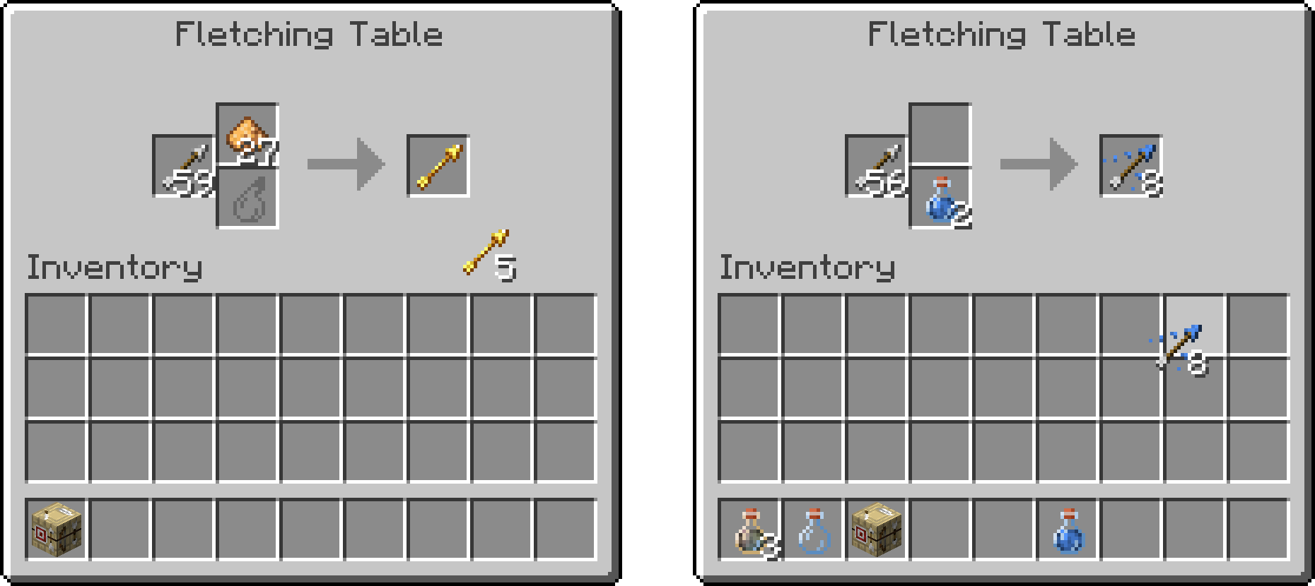 Fletching table being used to craft tipped arrows and spectral arrows