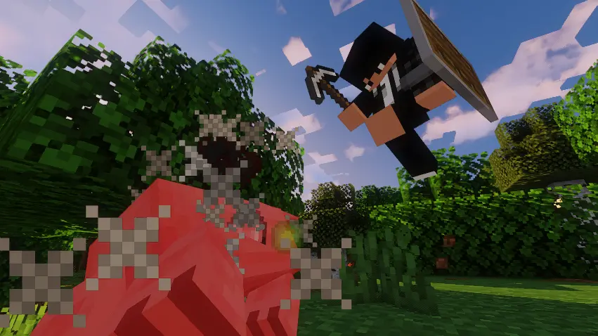 player killing pig with iron pickaxe
