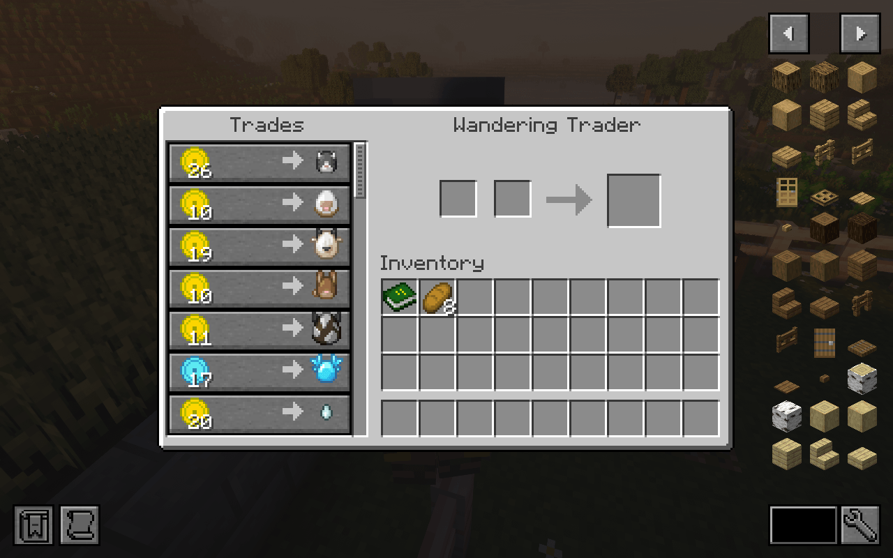 A list of spawn eggs for sale by the Wandering Trader