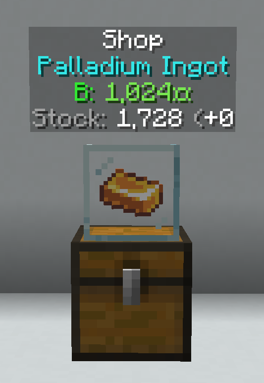 An image of a chest shop, selling orange Palladium Ingots at 1024 cash each