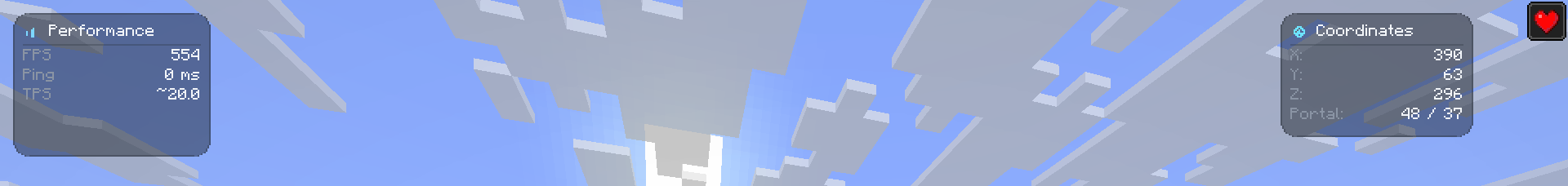Adaptive HUD displayed in-game showing performance and coordinate widgets.